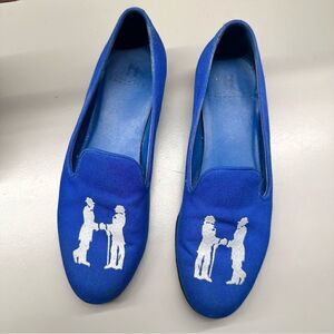 Hadleigh’s | 6.5 | cobalt Slip-on smoking slipper classic style cobalt & white